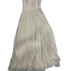 Azazie Gray Strapless Pleated Maxi Gown